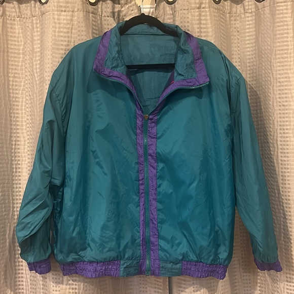 RETRO XL JACKET MULTI COLORED PURPLE/ BLUEISH GREEN GOOD USED CONDITION UNISEX - Picture 8 of 9